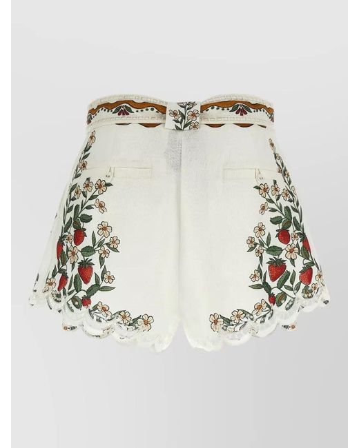 Farm Rio Multicolor Richelieu Shorts Decorative Belt Floral Embroidery