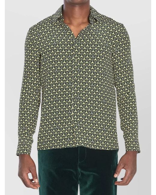 Gucci Green Silk Shirt With Horsebit Print for men