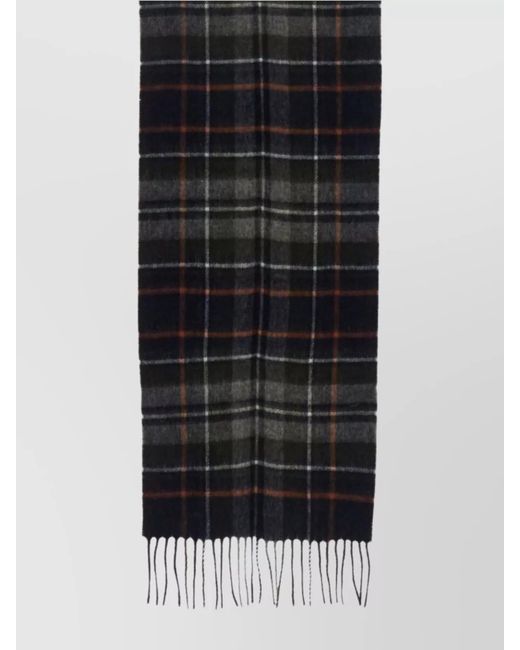 Barbour Black Checked Pattern Scarf Fringed Edges for men