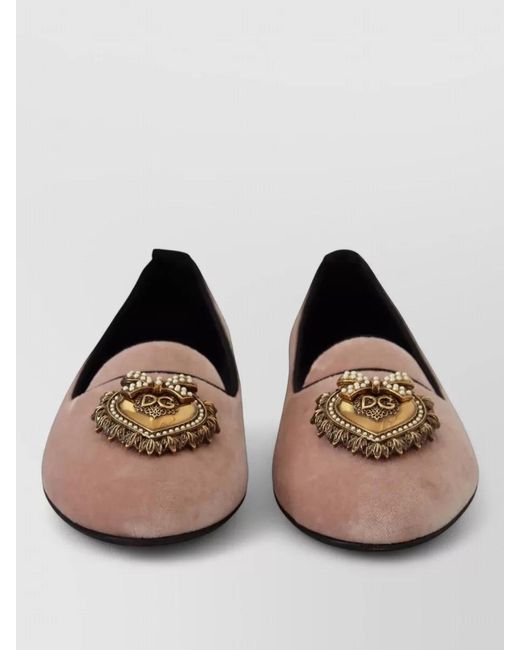 Dolce & Gabbana Natural Velvet Ballerina Flats