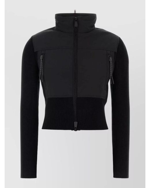 Moncler Blue Cotton Jacket High Collar Ribbed Cuffs Hem