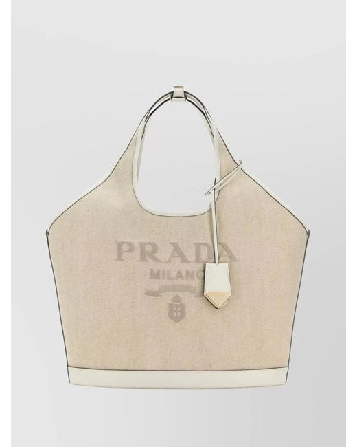 Prada Natural Na Linen Shoulder Bag