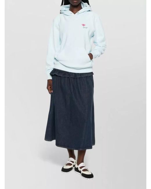KENZO Blue Hooded Sweatshirt Front Pouch Pocket Ribbed Cuffs