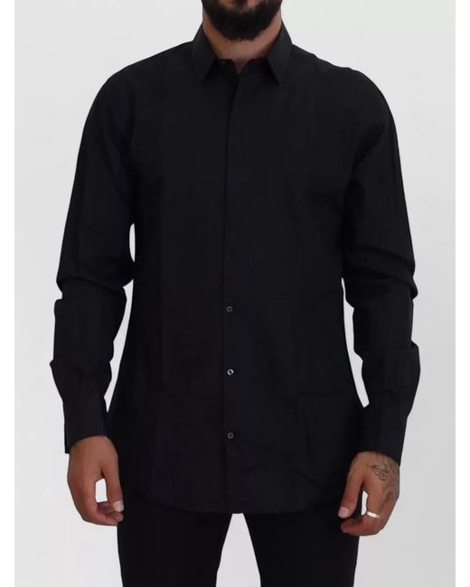 Dolce & Gabbana Blue Cotton Slim-Fit Long-Sleeve Dress Shirt for men