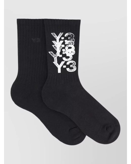 Y-3 Black Ribbed Socks Featuring Signature Logo Detail