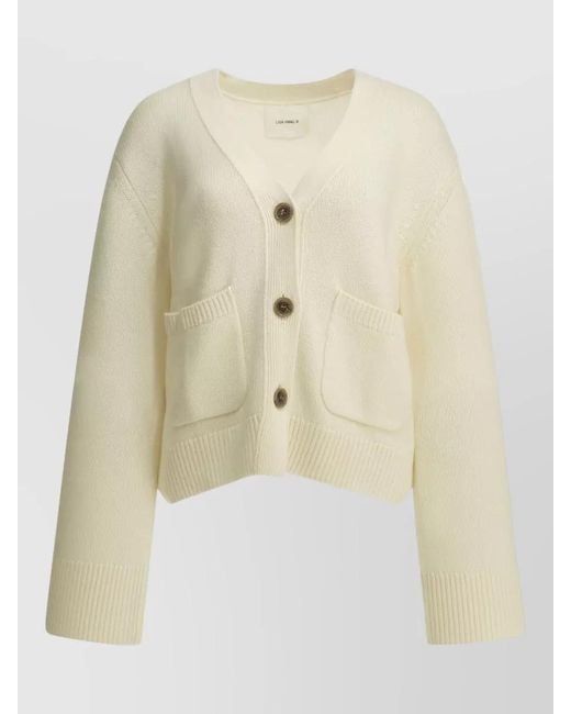 Lisa Yang Natural Cropped Knit Top Long Sleeves V Neck