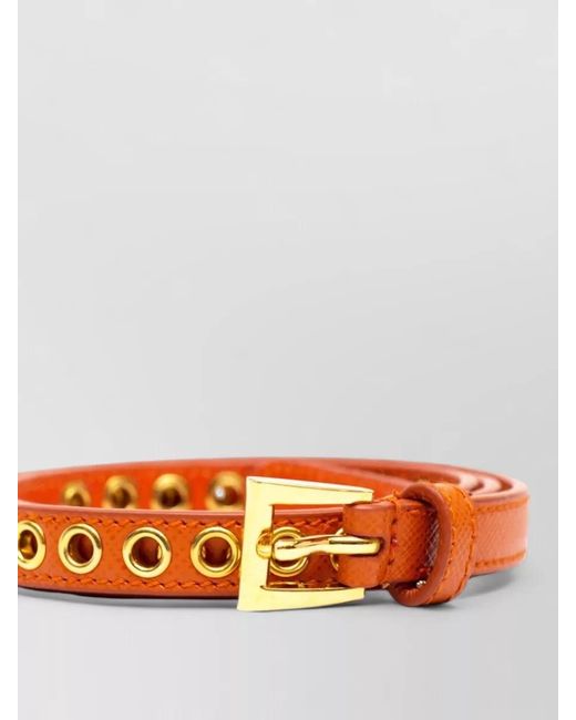 Prada White Skinny Eyelet Leather Belt Adjustable Length