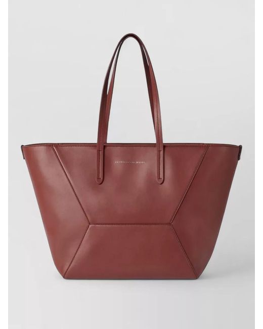Brunello Cucinelli Red Monili Leather Tote Bag