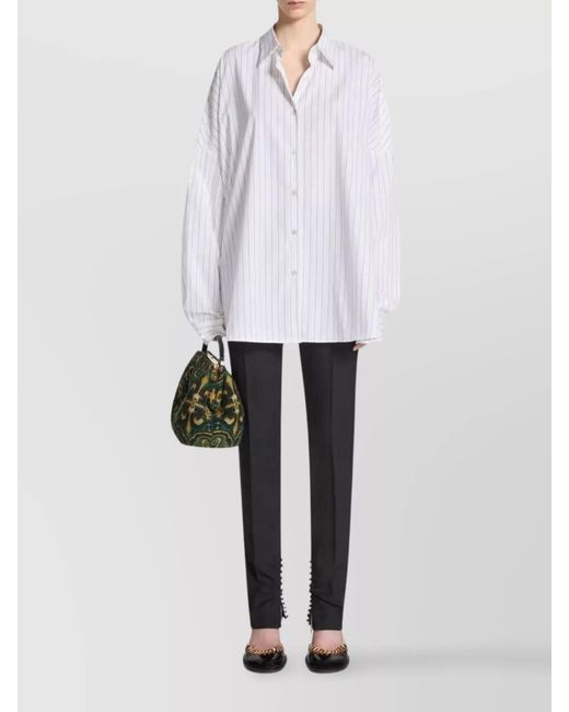Dries Van Noten White Striped Cotton Long-Sleeve Shirt