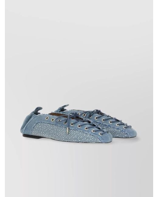 Ganni Blue Denim Lace-Up Ballerina Shoes