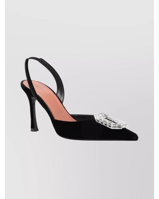 AMINA MUADDI Metallic Velvet Embellished Slingback Pumps