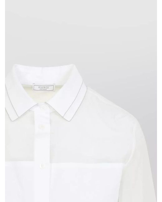 Peserico White Organza Shirt Collared Neck Long Sleeves Sheer