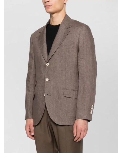 Brunello Cucinelli Brown Linen Single-Breasted Jacket for men