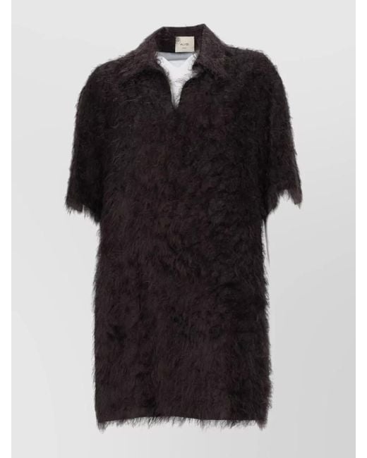 Alysi Black Collared Faux Fur Mid Length Coat