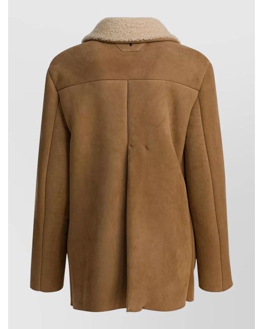 Salvatore Santoro Brown Shearling Collar Suede Leather Double Breasted Jacket