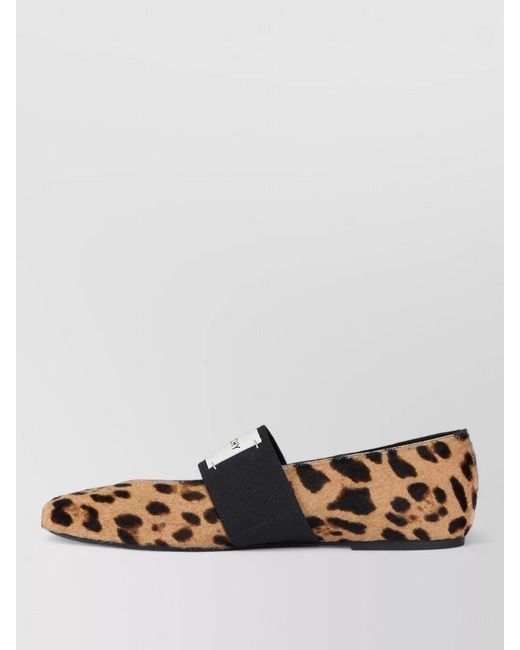Givenchy White Square Toe Leather Ballerinas Leopard Print