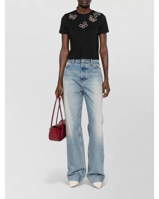 Alice + Olivia Black Cindy Butterfly Motif Cropped T Shirt