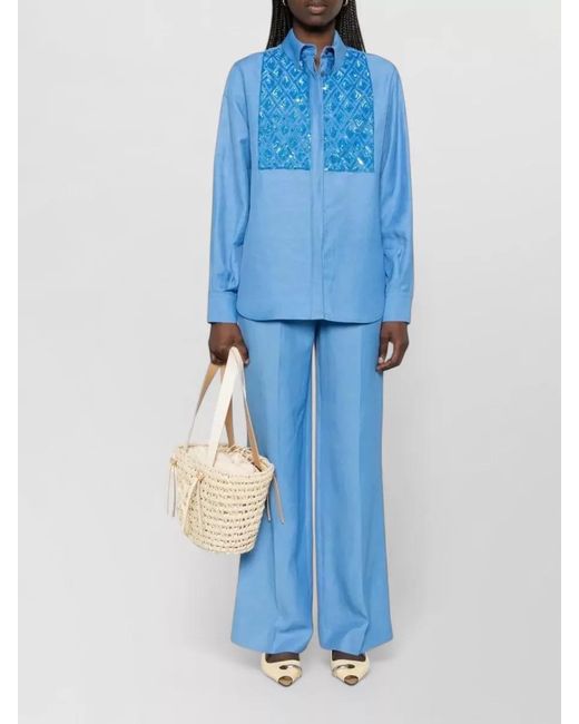 P.A.R.O.S.H. Blue Tailored Pants Belt Loops And Pockets