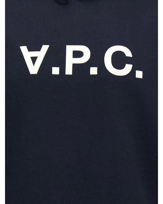 A.P.C. Blue Cotton Logo-Print Hoodie for men