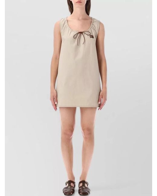 Miu Miu Natural Panama Cotton A Line Scoop Neck Dress