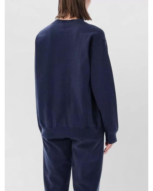 Sporty & Rich Blue Ribbed Oversized Logo-Embroidered Cotton Sweatshirt