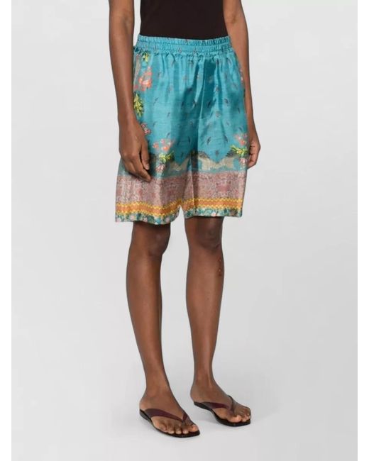 Pierre Louis Mascia Blue Floral-Print Silk Knee-Length Shorts