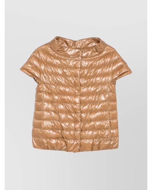 Herno Natural Short Sleeve Quilted Jacket With High Collar