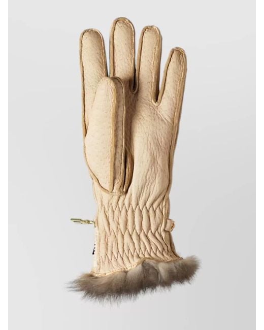 Restelli Natural Peccary Opossuy Gloves Fur Cuff Quilted
