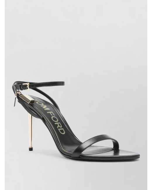 Tom Ford White Mid Heel Calfskin Sandals Padlock Detail