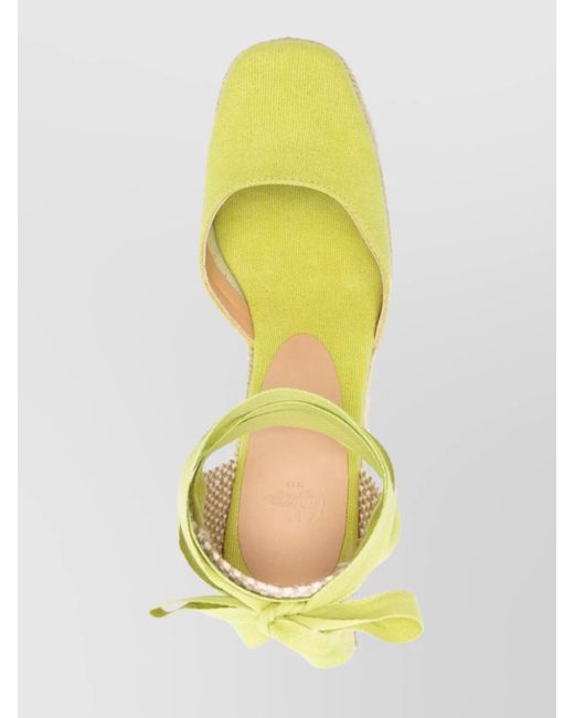 Castaner Metallic Canvas Square Toe Ankle Strap Wedge Espadrilles