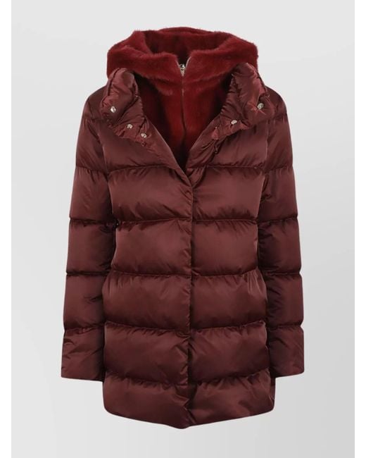 Herno Red Satin A-Shape Coat Faux Fur