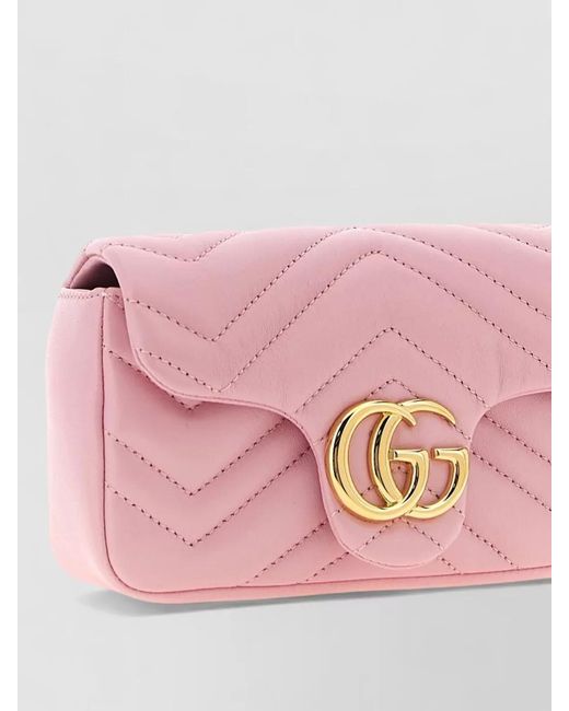 Gucci Pink Gg Marmont Chevron Mini Chain Shoulder Bag