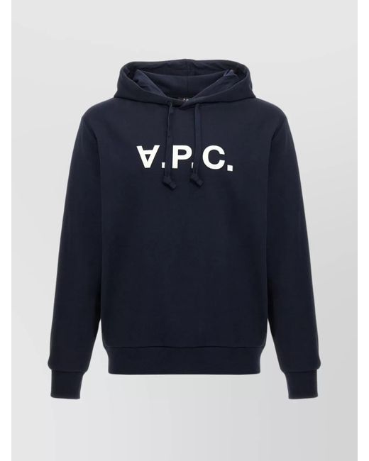 A.P.C. Blue Cotton Logo-Print Hoodie for men