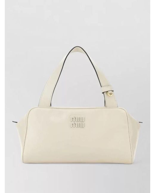 Miu Miu Natural Leather Shoulder Bag Rectangular Top Handle Strap