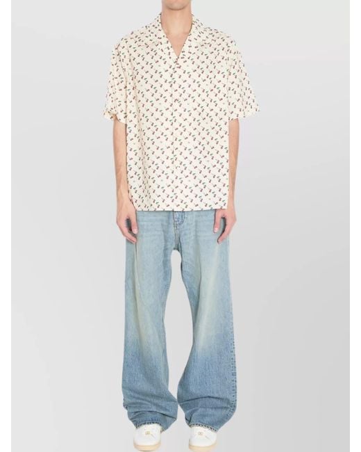 Valentino Garavani Blue Printed Short-Sleeve Bowling Shirt for men