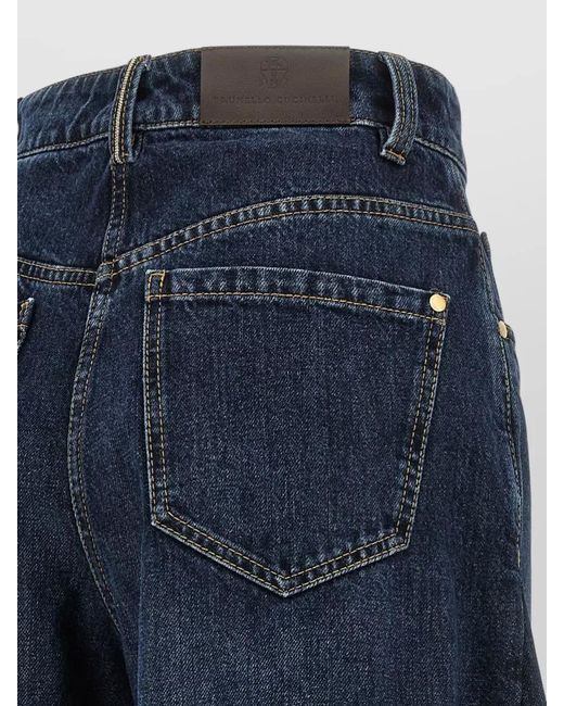 Brunello Cucinelli Blue Denim Barrel-Leg Wide-Leg Trousers