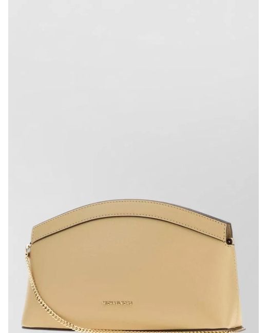 Michael Kors Natural Small Athena Leather Clutch Curved Top Chain