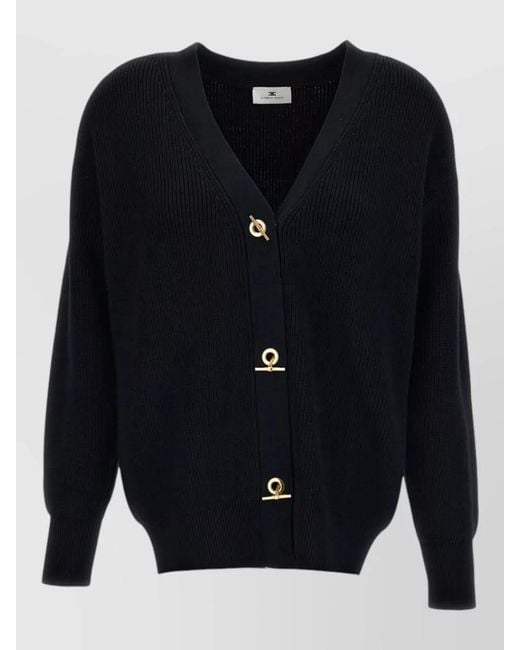 Elisabetta Franchi Blue V Neck Cardigan Long Sleeves Ribbed