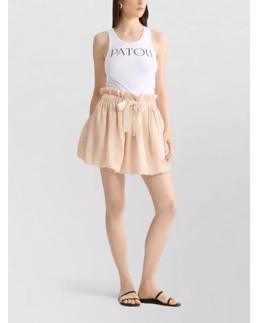 Patou Natural Silk Nylon Striped Shorts Ruffled Hem