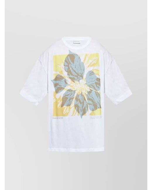 Dries Van Noten White Cotton Crew Neck Drop Shoulder Short Sleeve T-Shirt for men