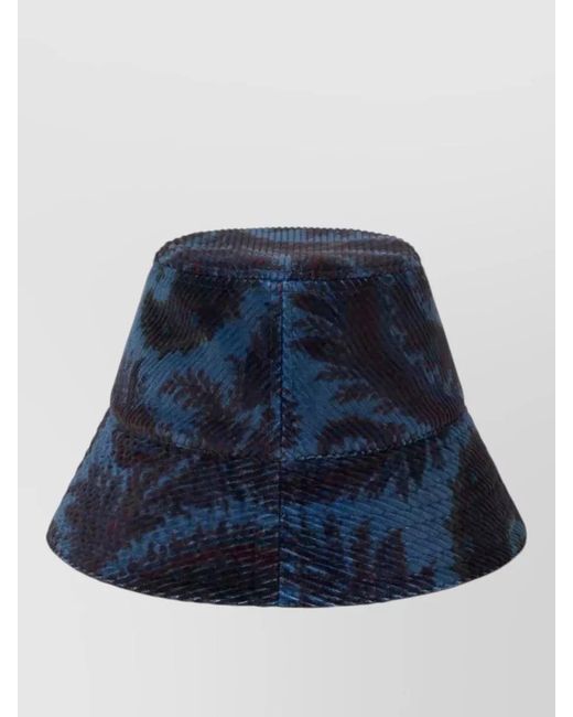 Etro Blue Ribbed Floral-Print Bucket Hat for men