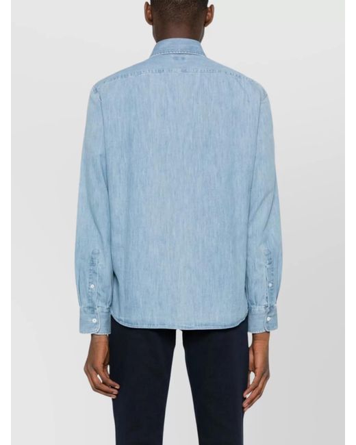 Brunello Cucinelli Blue Denim Short-Sleeve Shirt for men