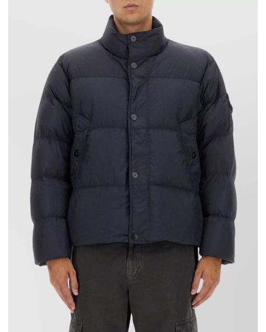 Stone Island Blue Puffer High Collar Quilted Side Pockets Jacket for men