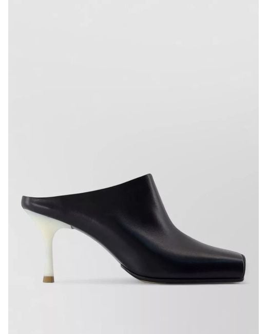 MM6 by Maison Margiela Black Leather Mules Sandals Square Toe Stiletto