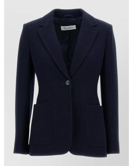 Max Mara Blue Tailored Jacket Notched Lapels Patch Pockets Cuffs