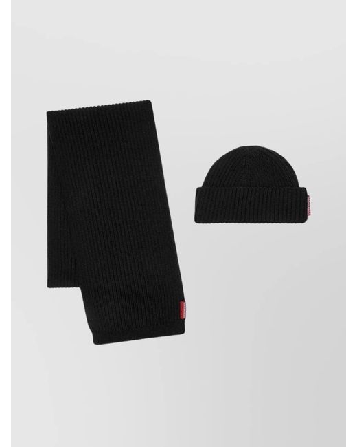 DSquared² Black Knit Beanie And Scarf Matching Set for men