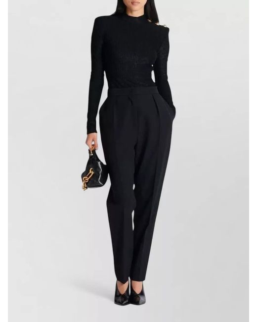 Balmain Blue Monogram Knit Top High Neck Buttons