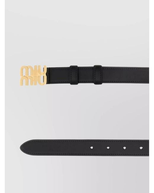 Miu Miu Black Leather Belt With Adjustable Length And Single Loop