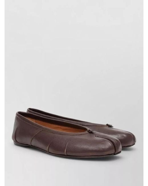 Maison Margiela Brown Tabi Leather Ballerina Shoes Round Toe