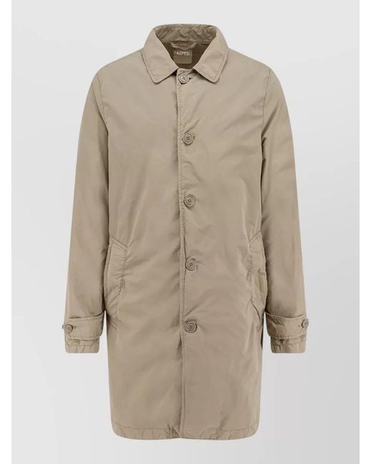 Aspesi Natural Long Rain Jacket Buttoned Cuffs Collar Pockets for men